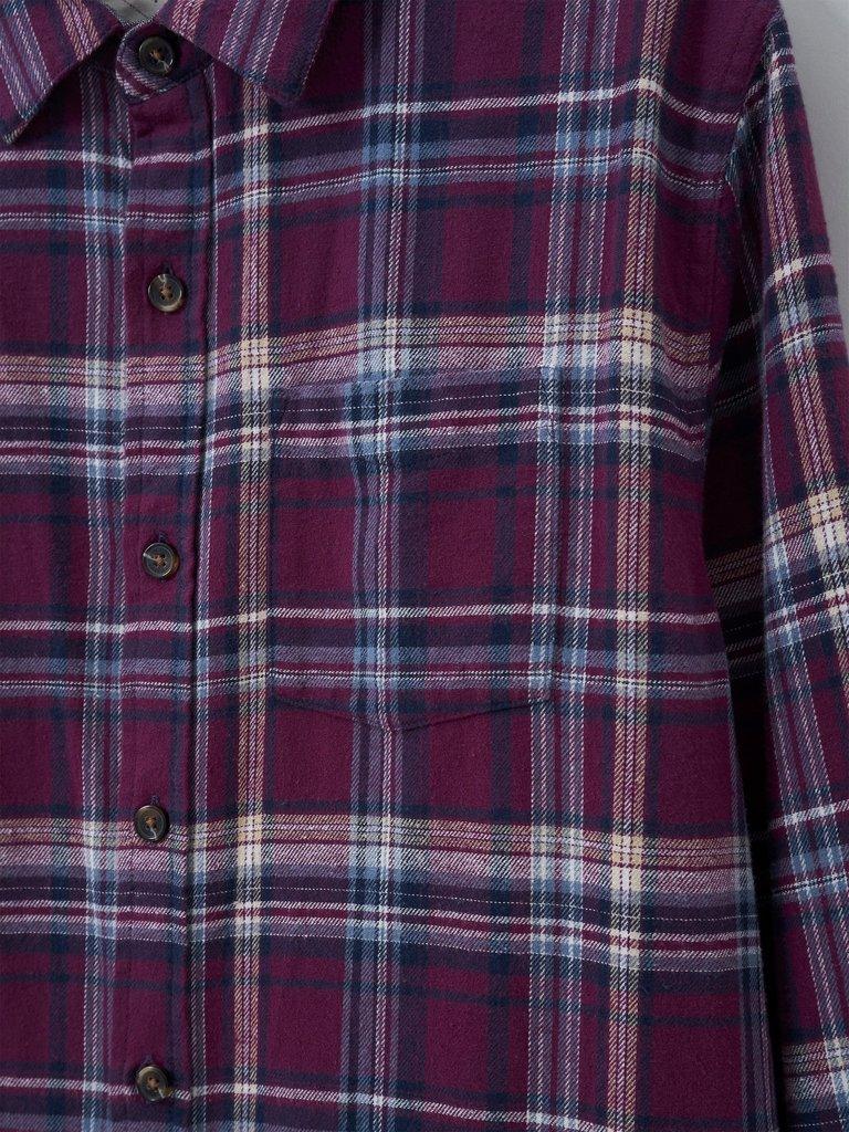 Moxley Flannel Check Shirt in MID PLUM - FLAT DETAIL
