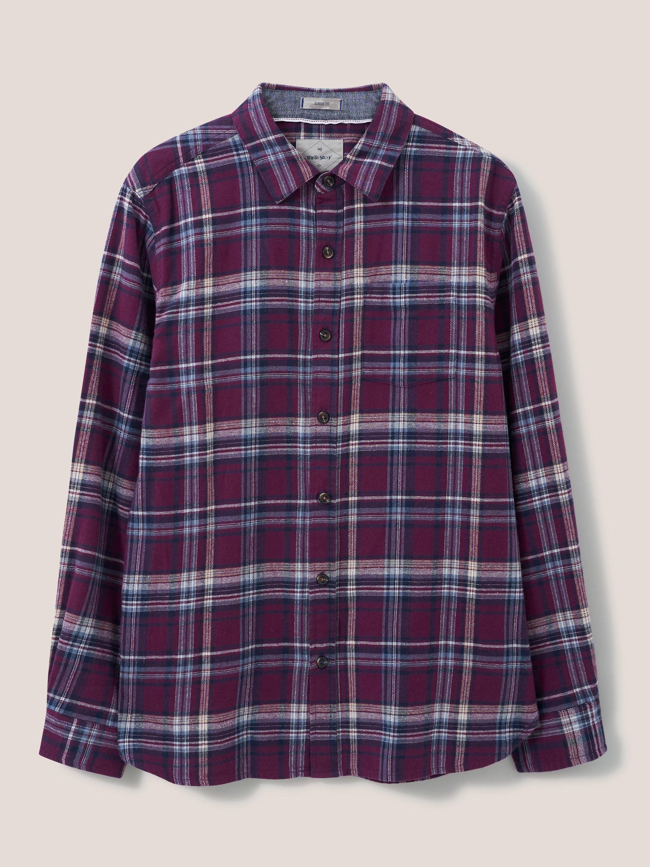 Moxley Flannel Check Shirt in MID PLUM - FLAT FRONT