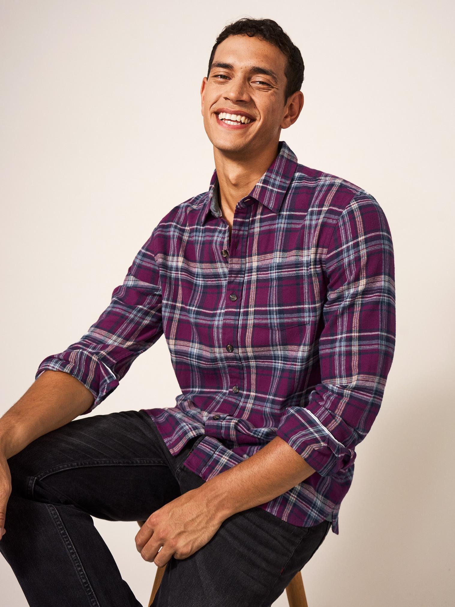 Moxley Flannel Check Shirt in MID PLUM - LIFESTYLE