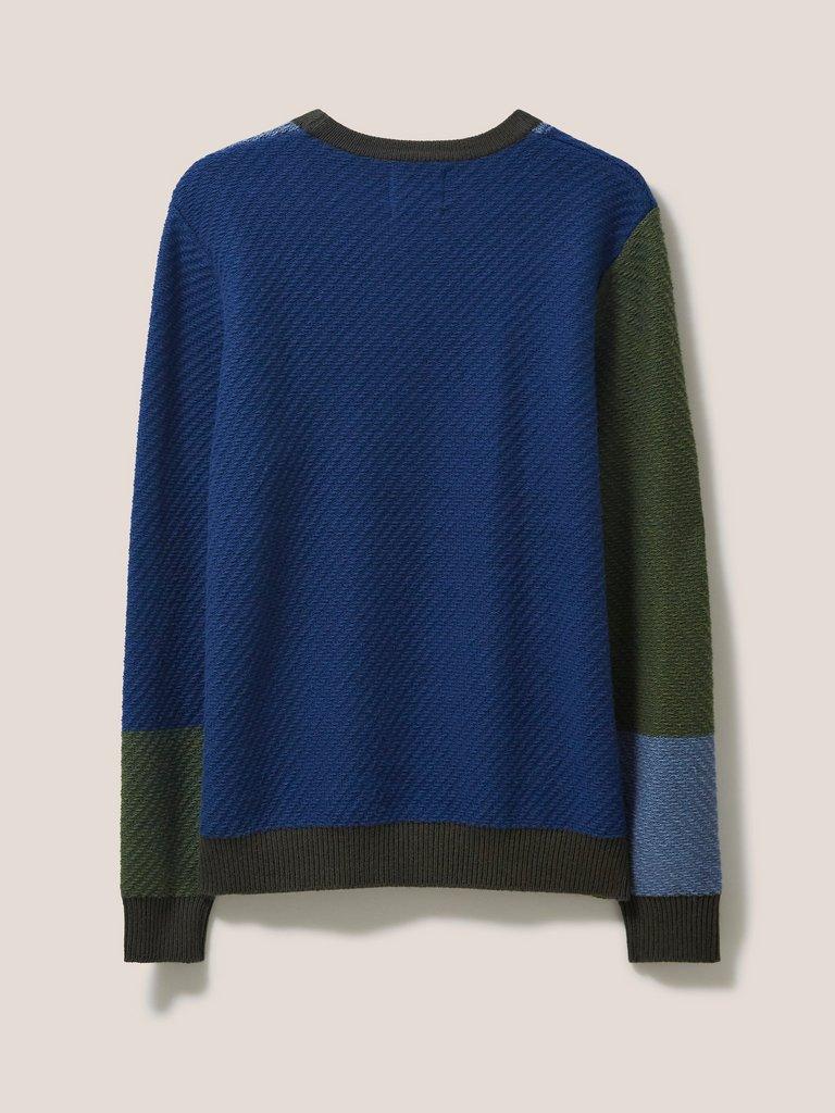 Lewis Nep Colour Block Jumper in MID TEAL - FLAT BACK