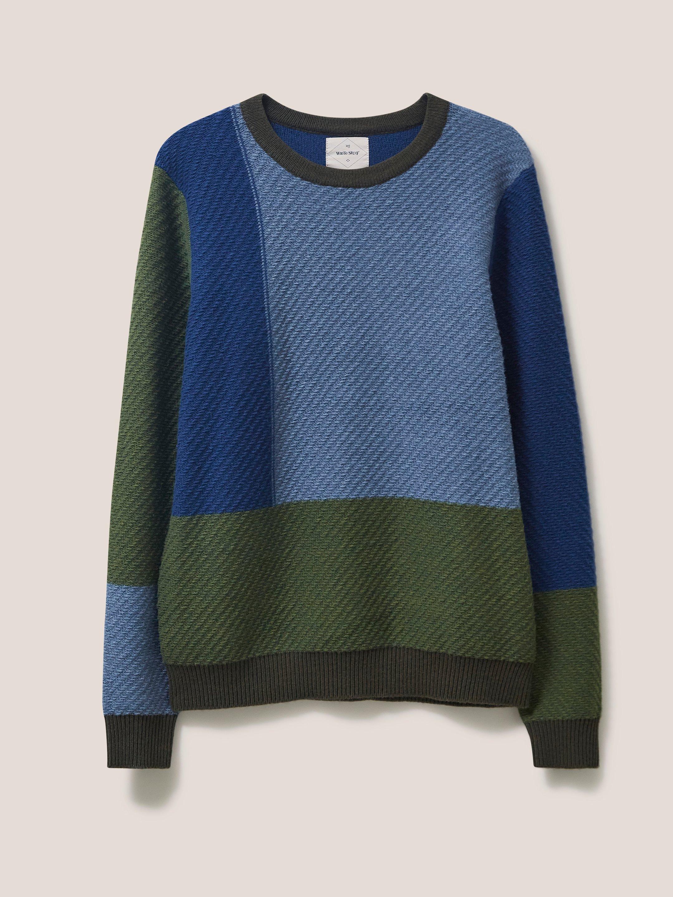 Lewis Nep Colour Block Jumper in MID TEAL - FLAT FRONT