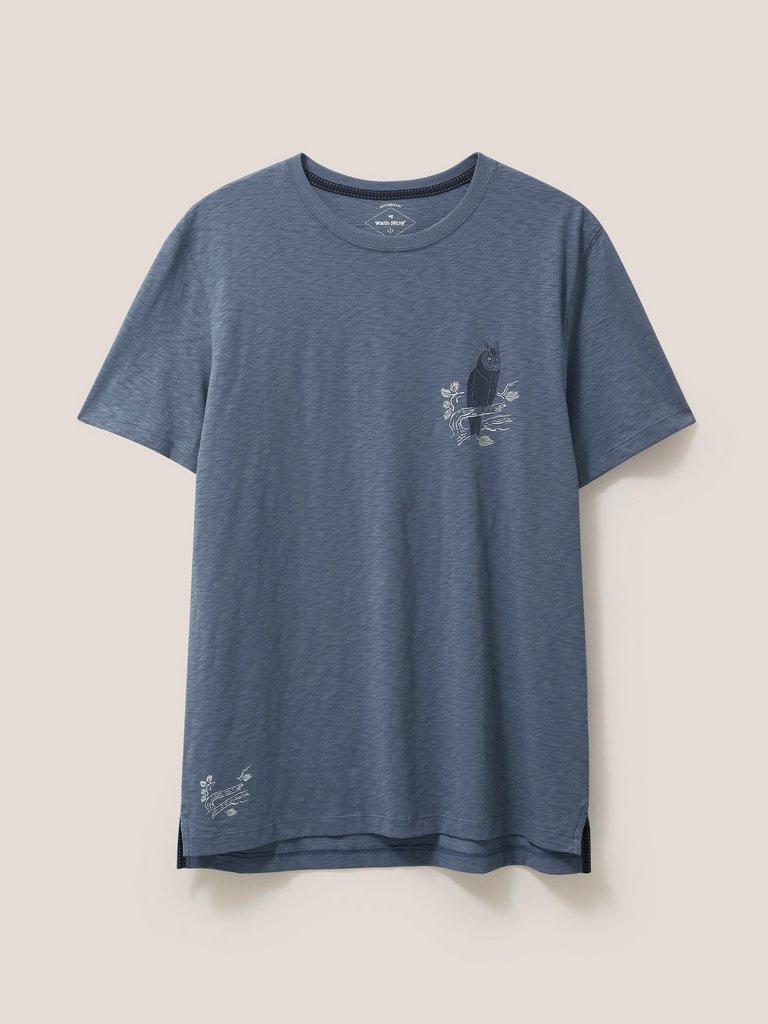 Owl Graphic Tshirt in MID BLUE - FLAT FRONT