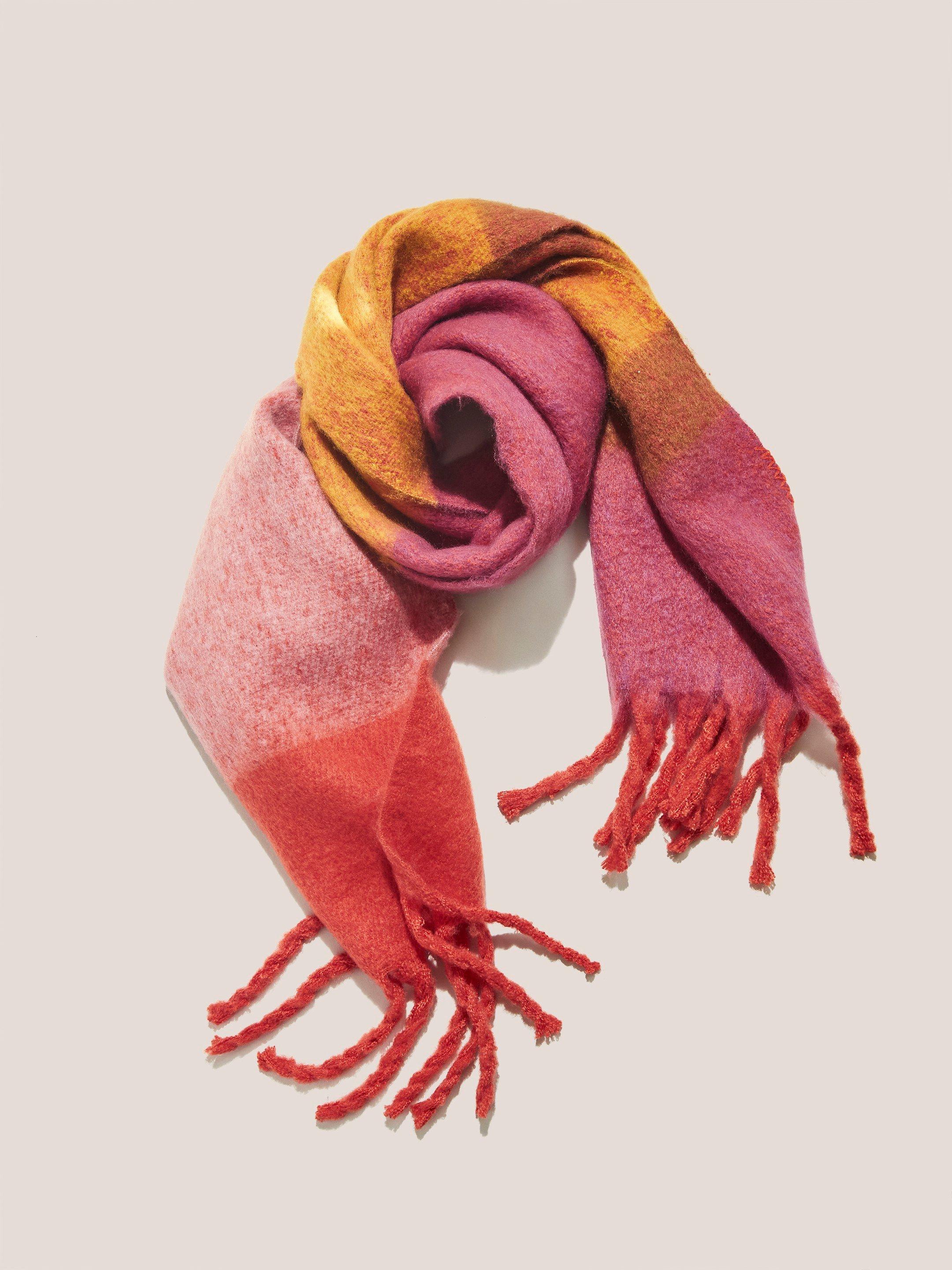 Suki Brushed Colourblock Scarf in RED MLT - FLAT BACK