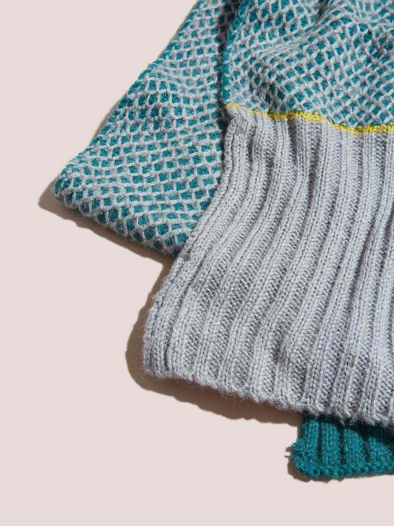Honeycomb Knitted Scarf in TEAL MLT - FLAT BACK