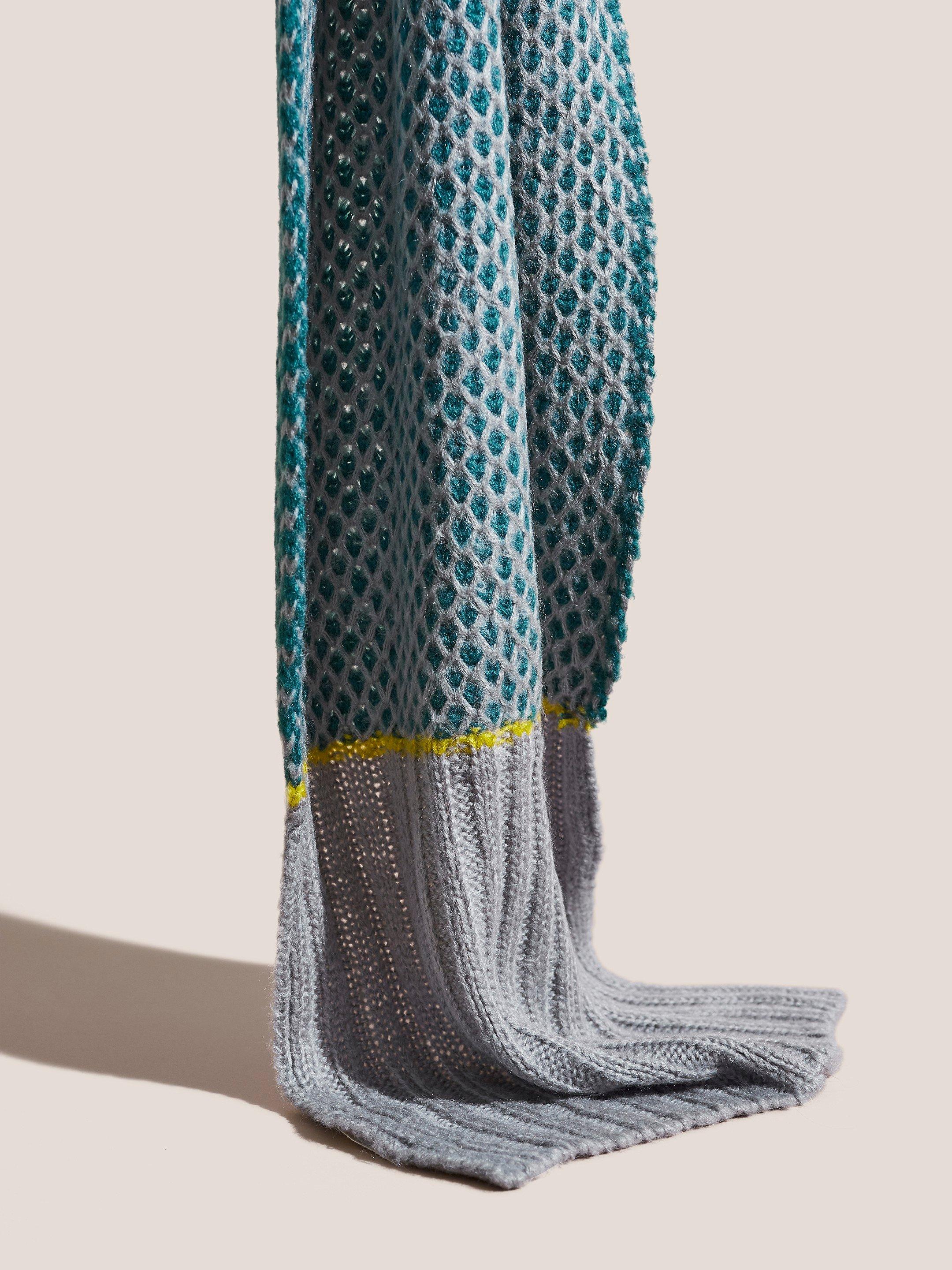 Honeycomb Knitted Scarf in TEAL MLT - FLAT DETAIL