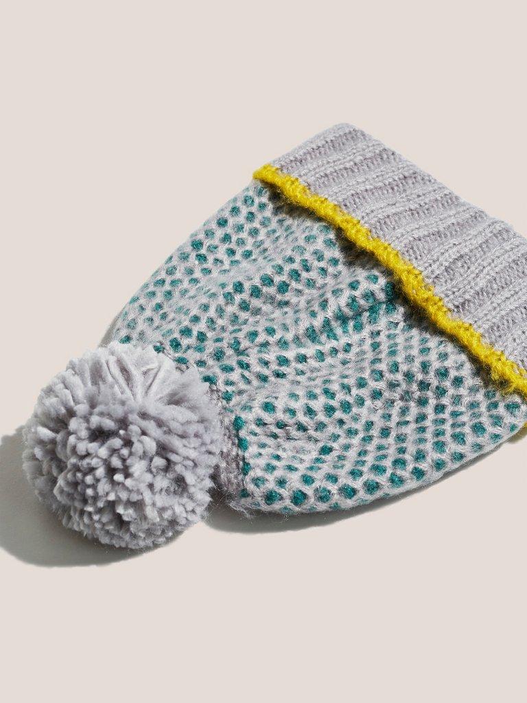 Honeycomb Knitted Hat in TEAL MLT - FLAT BACK