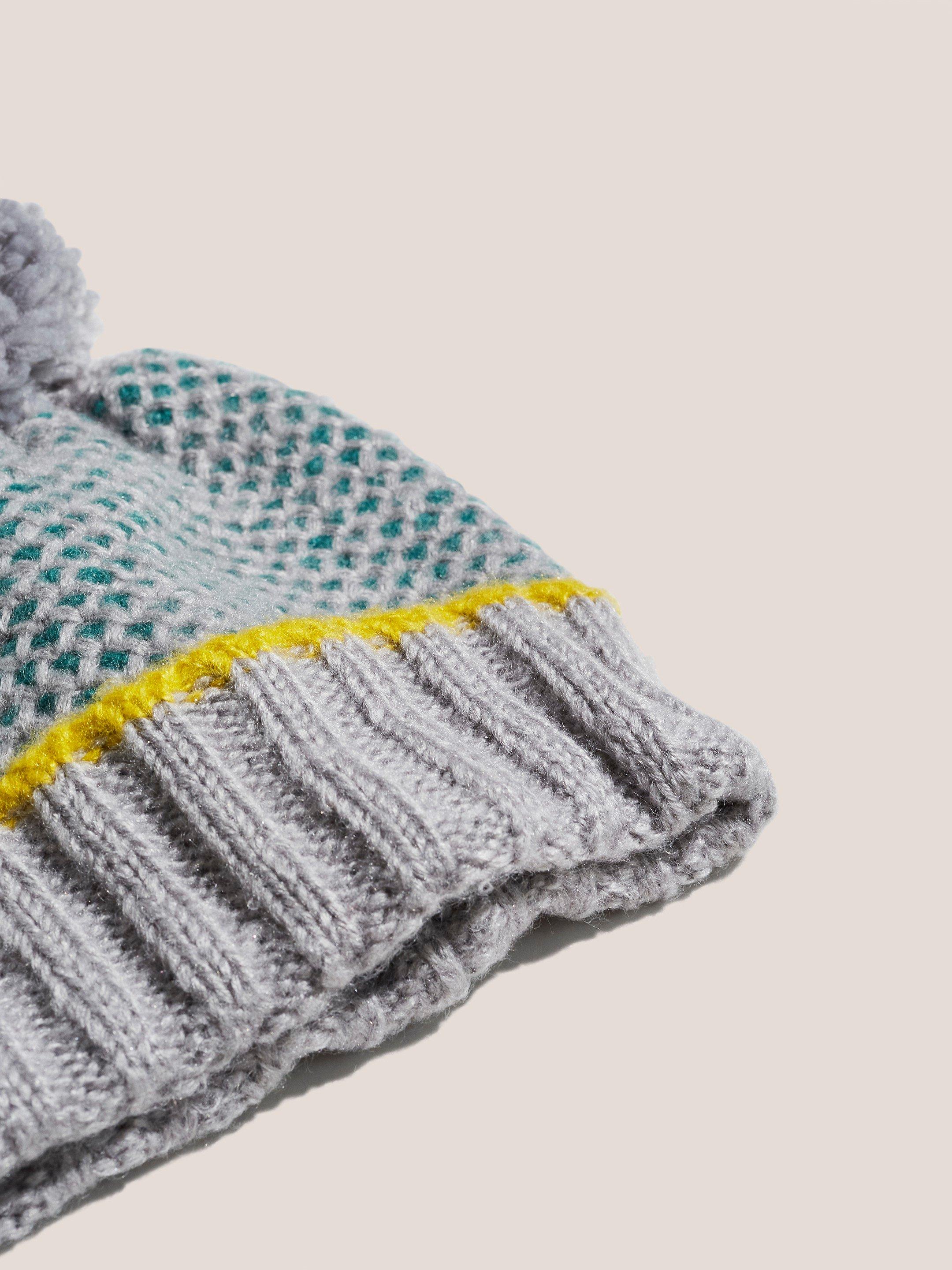 Honeycomb Knitted Hat in TEAL MLT - FLAT DETAIL
