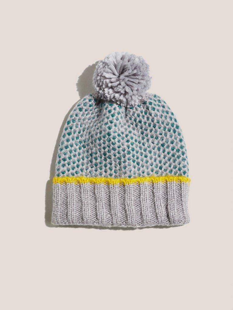 Honeycomb Knitted Hat in TEAL MLT - FLAT FRONT