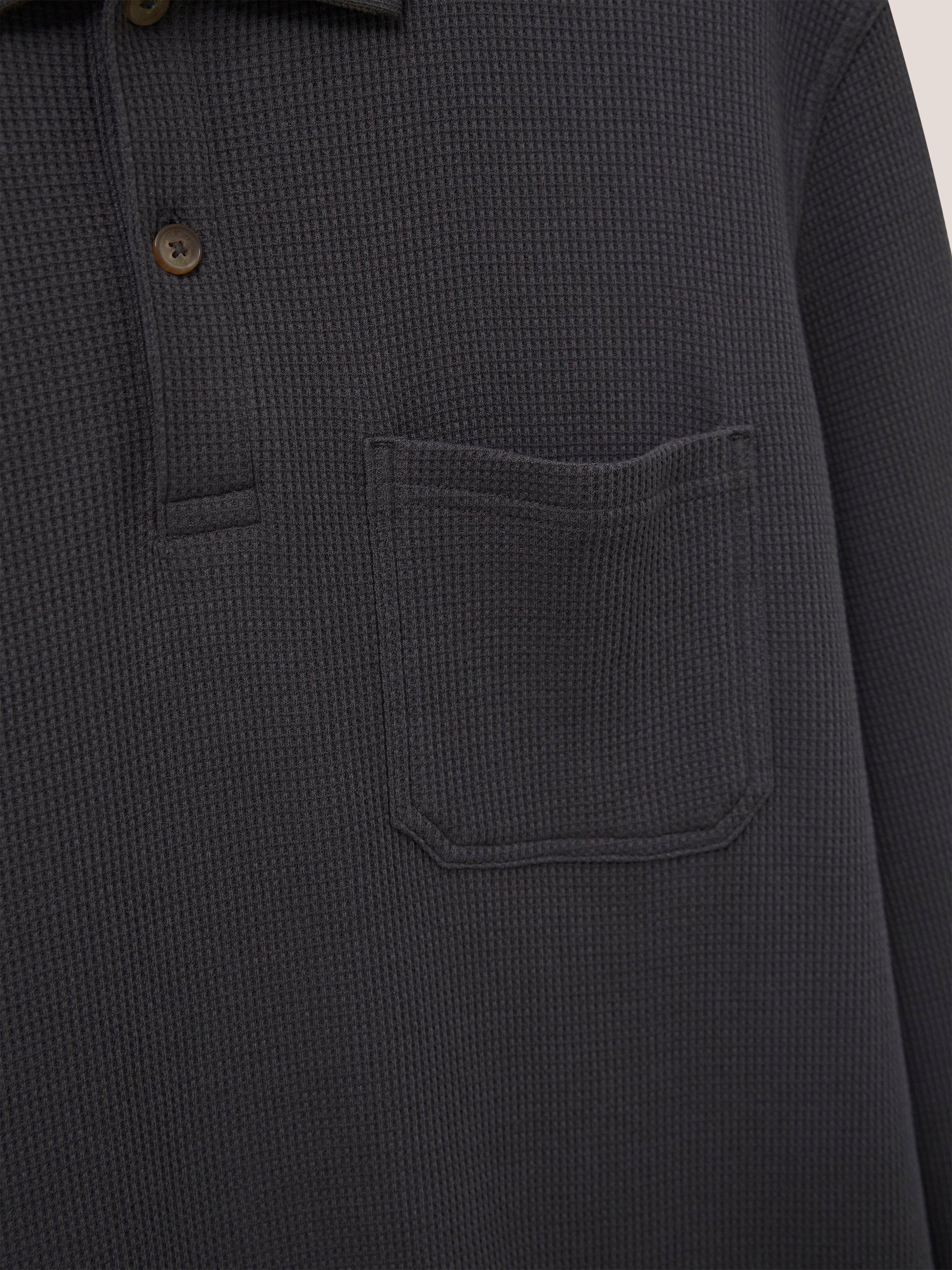 Grantham Long Sleeve Waffle Polo in WASHED BLK - FLAT DETAIL
