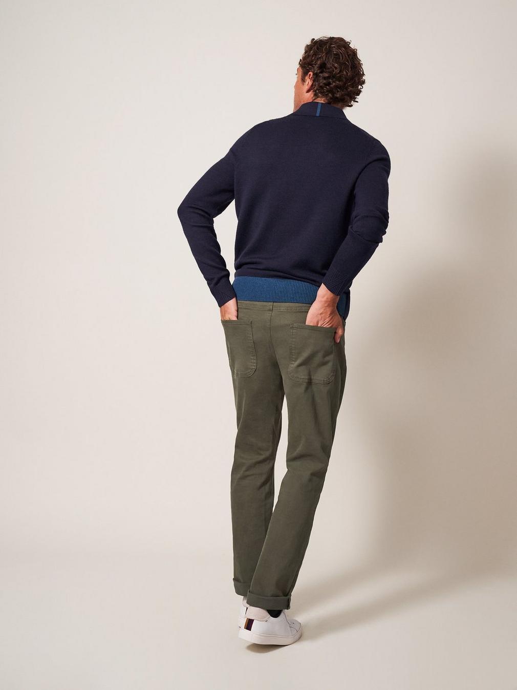 Kirby Twill 5 Pocket Trouser in KHAKI GRN - MODEL BACK