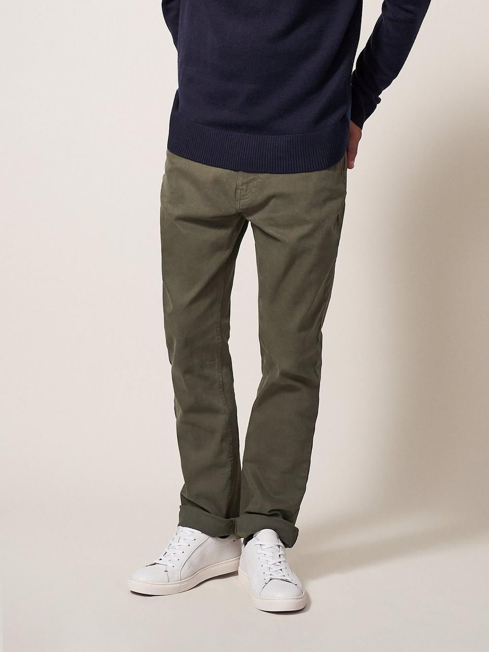 Kirby Twill 5 Pocket Trouser in KHAKI GRN - MODEL FRONT