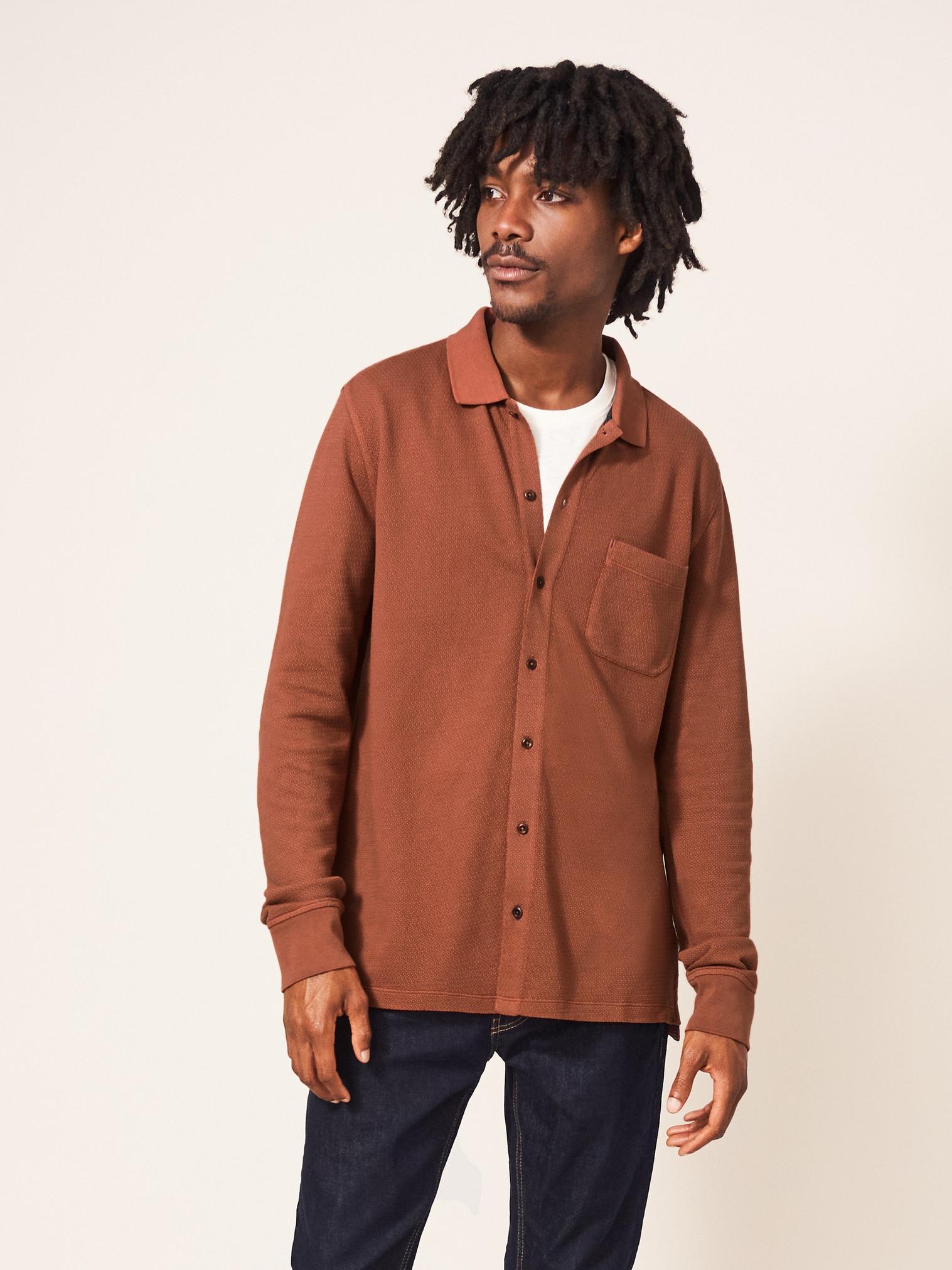 Westbank Button Through Polo in DEEP BROWN - LIFESTYLE