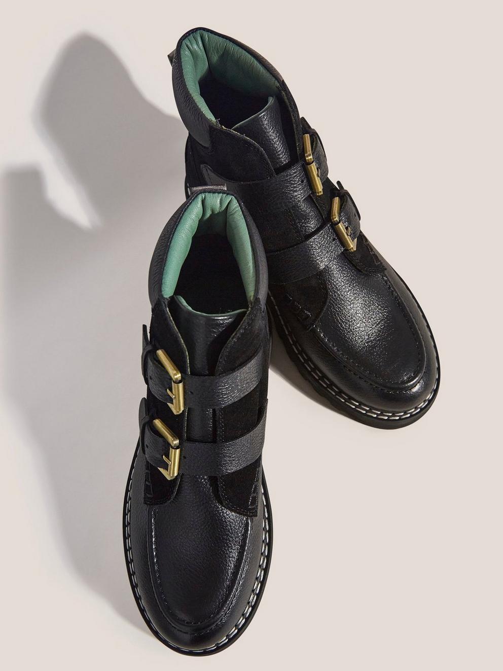 Amie Buckle Boot in BLK MLT - FLAT DETAIL