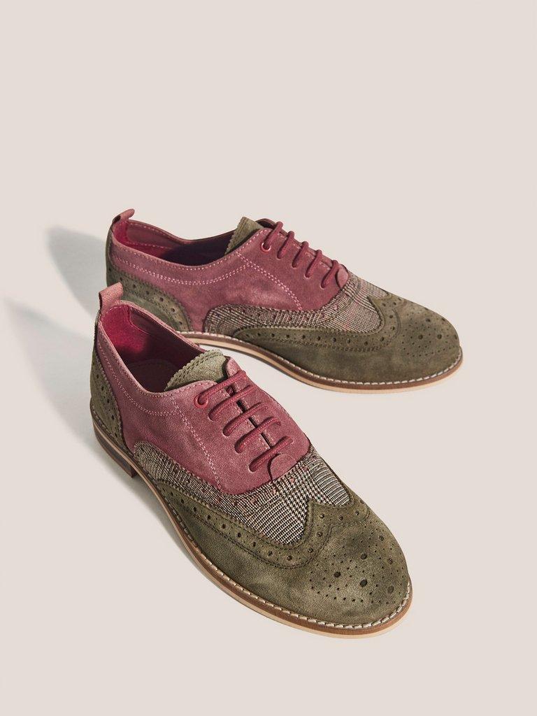 Thistle Mixed Lace Up Brogue in GREEN MLT - FLAT FRONT