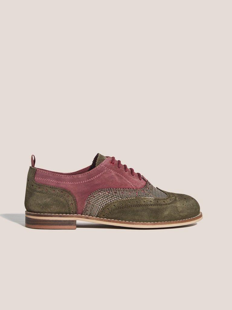 Thistle Mixed Lace Up Brogue in GREEN MLT - MODEL FRONT