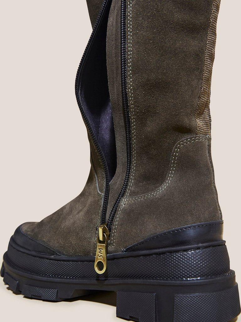 Georgie Sporty Knee High in KHAKI GRN - FLAT BACK