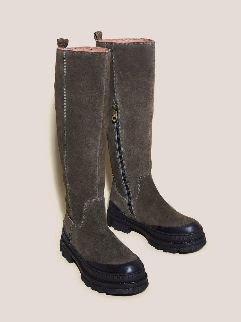 Georgie Sporty Knee High in KHAKI GRN - FLAT FRONT