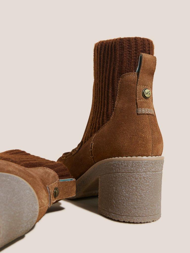 Knitted Suede Heeled Boot in TAN MULTI - FLAT BACK
