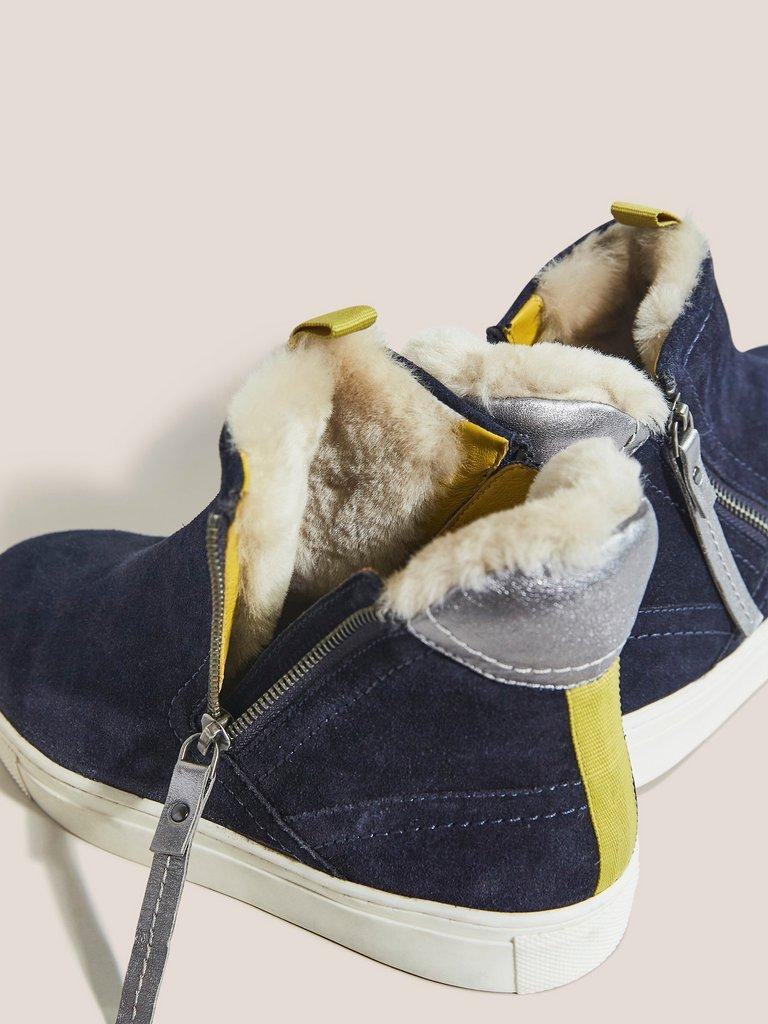 Shearling Suede Zip Bootie in DARK NAVY - FLAT BACK