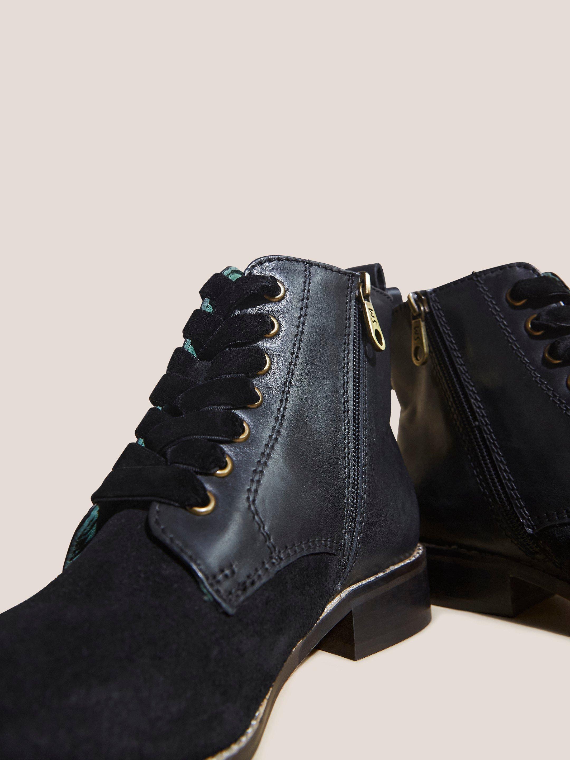 Margot Lace Up Boot in PURE BLK - FLAT BACK