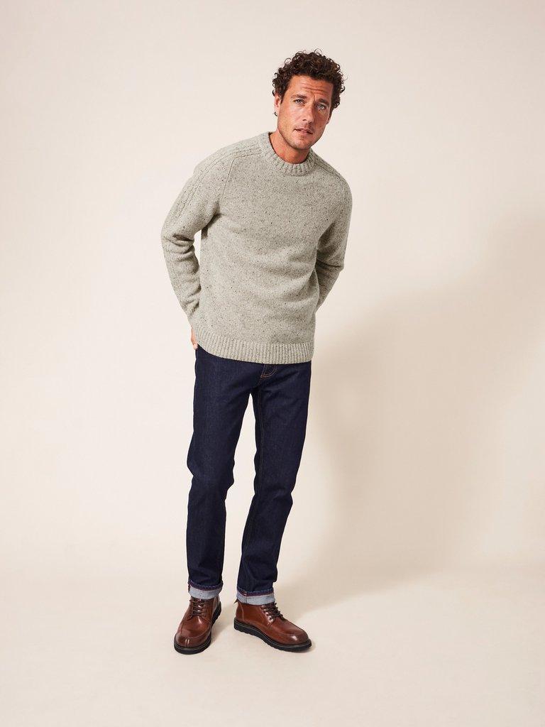 Arundel Crew Jumper in DK NAT - MODEL FRONT