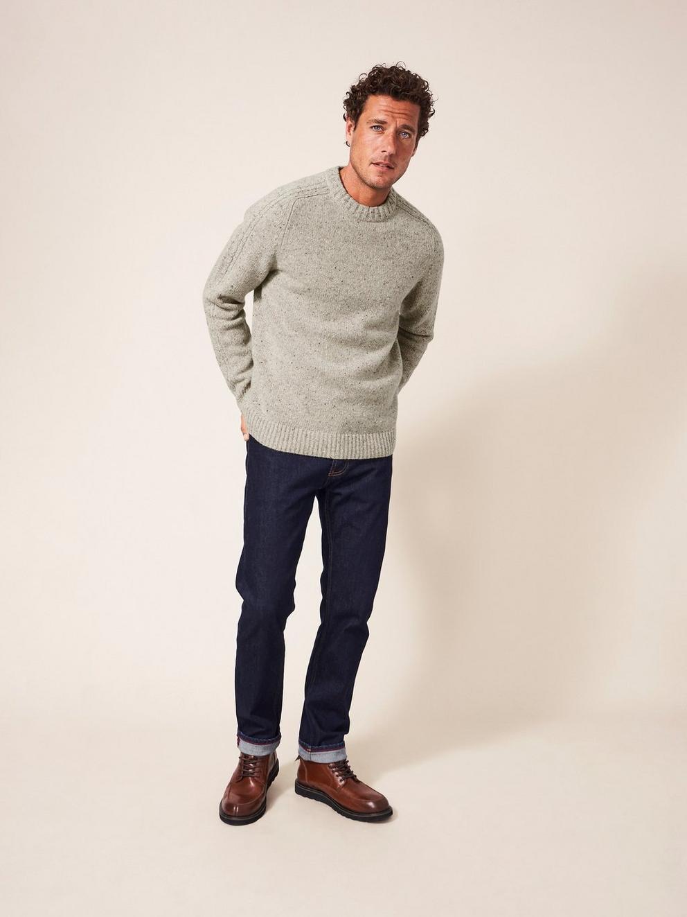 Arundel Crew Jumper in DK NAT - MODEL FRONT