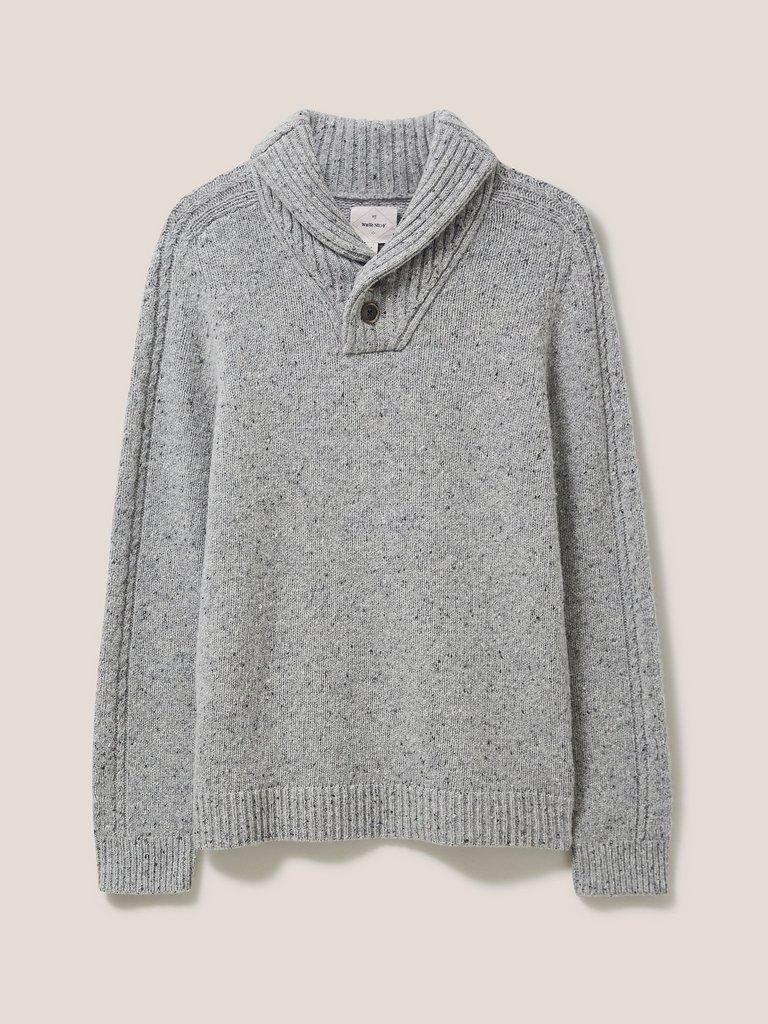 Arundel Shawl Jumper in GREY MARL - FLAT FRONT