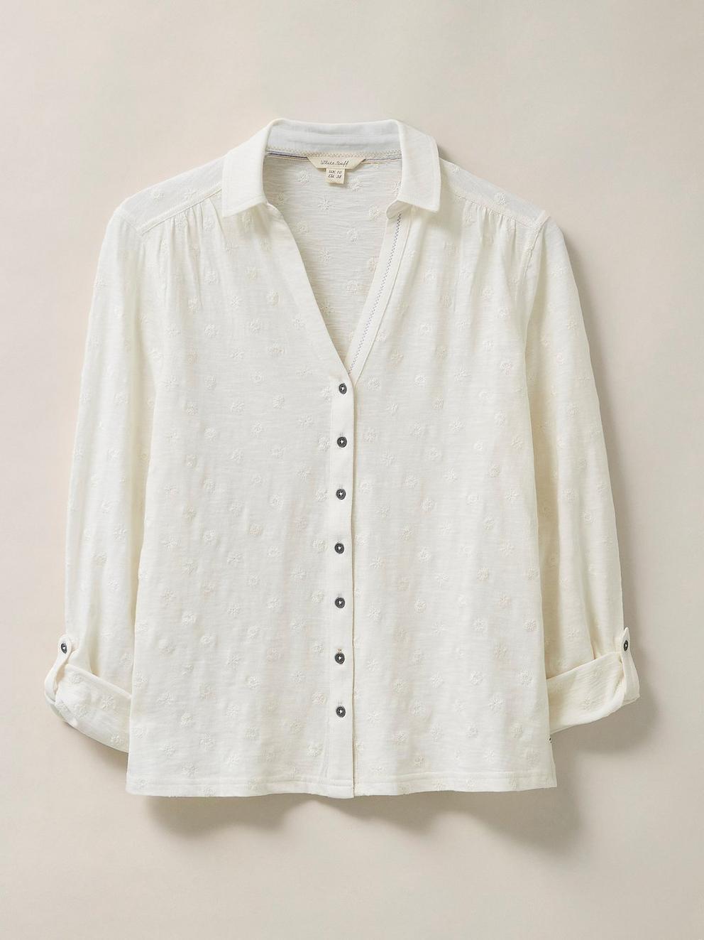 Annie Embroidered Long Sleeve Shirt in BRIL WHITE - FLAT FRONT