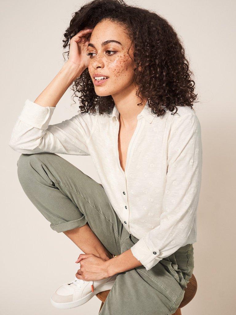 Annie Embroidered Long Sleeve Shirt in BRIL WHITE - LIFESTYLE