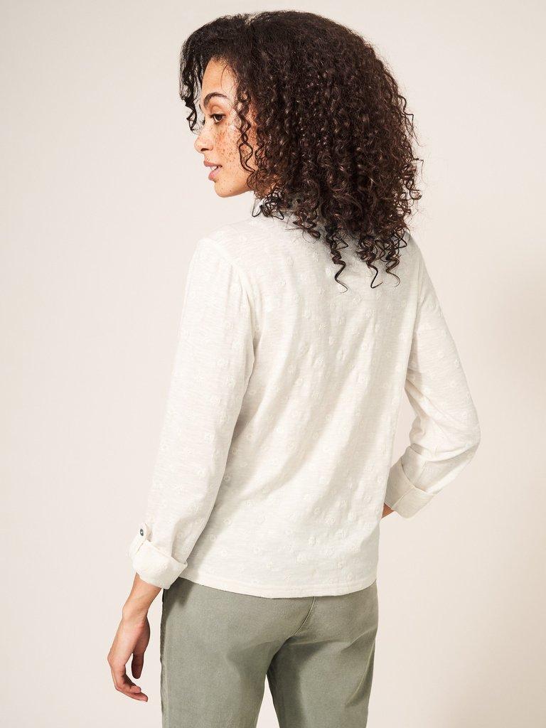 Annie Embroidered Long Sleeve Shirt in BRIL WHITE - MODEL BACK