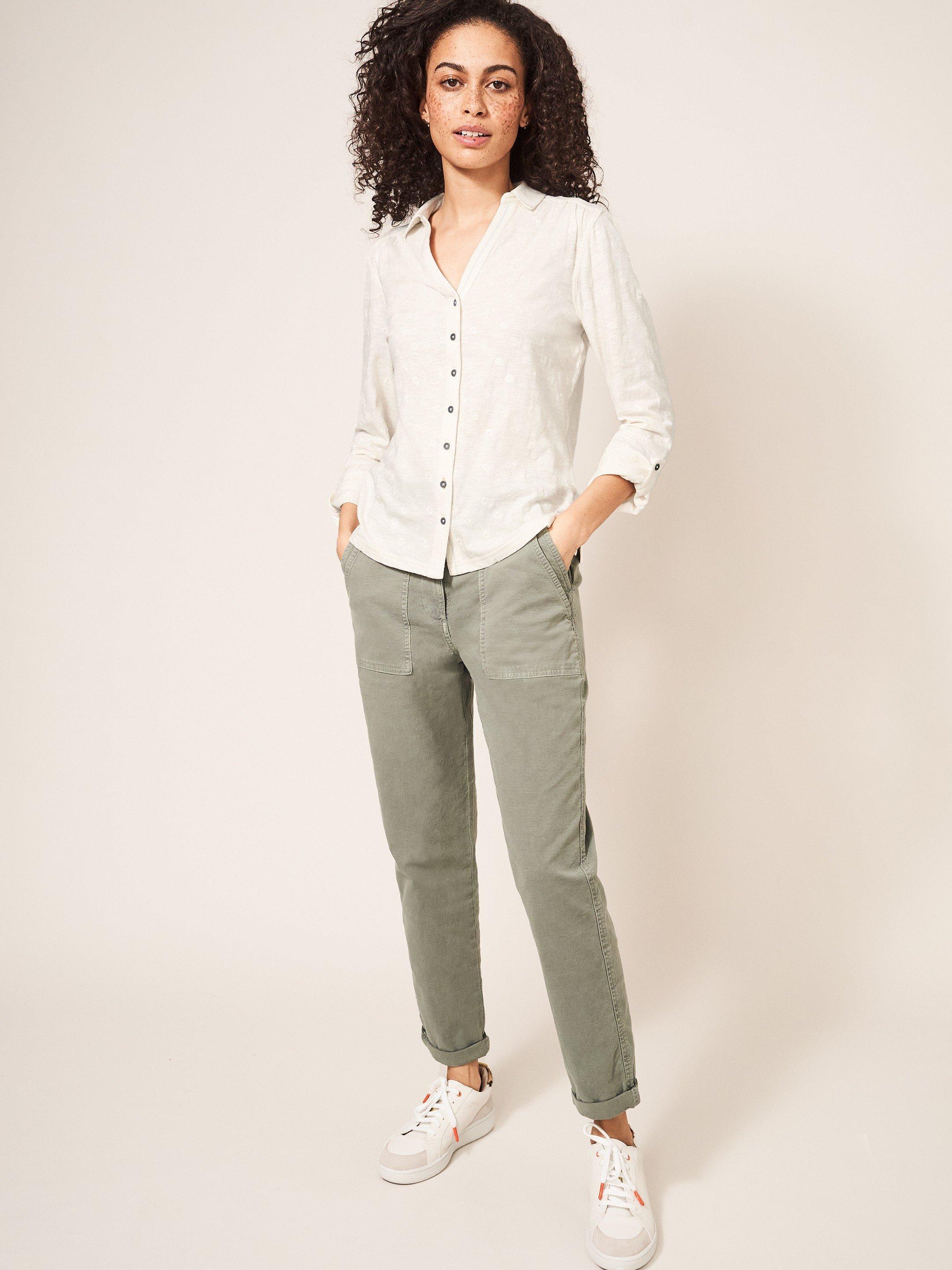 Annie Embroidered Shirt in BRIL WHITE - MODEL FRONT