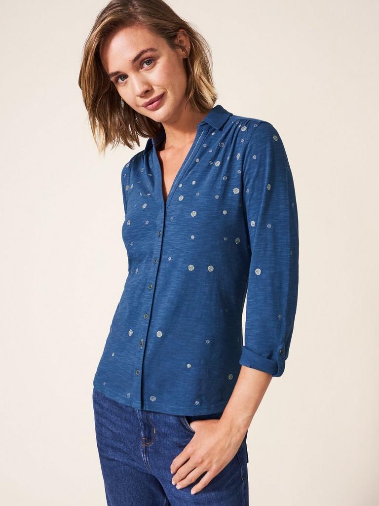 Annie Embroidered Shirt in TEAL MLT - LIFESTYLE