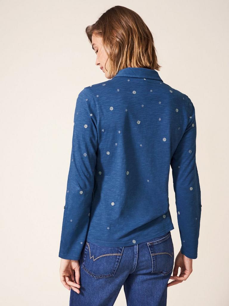 Annie Embroidered Shirt in TEAL MLT - MODEL BACK