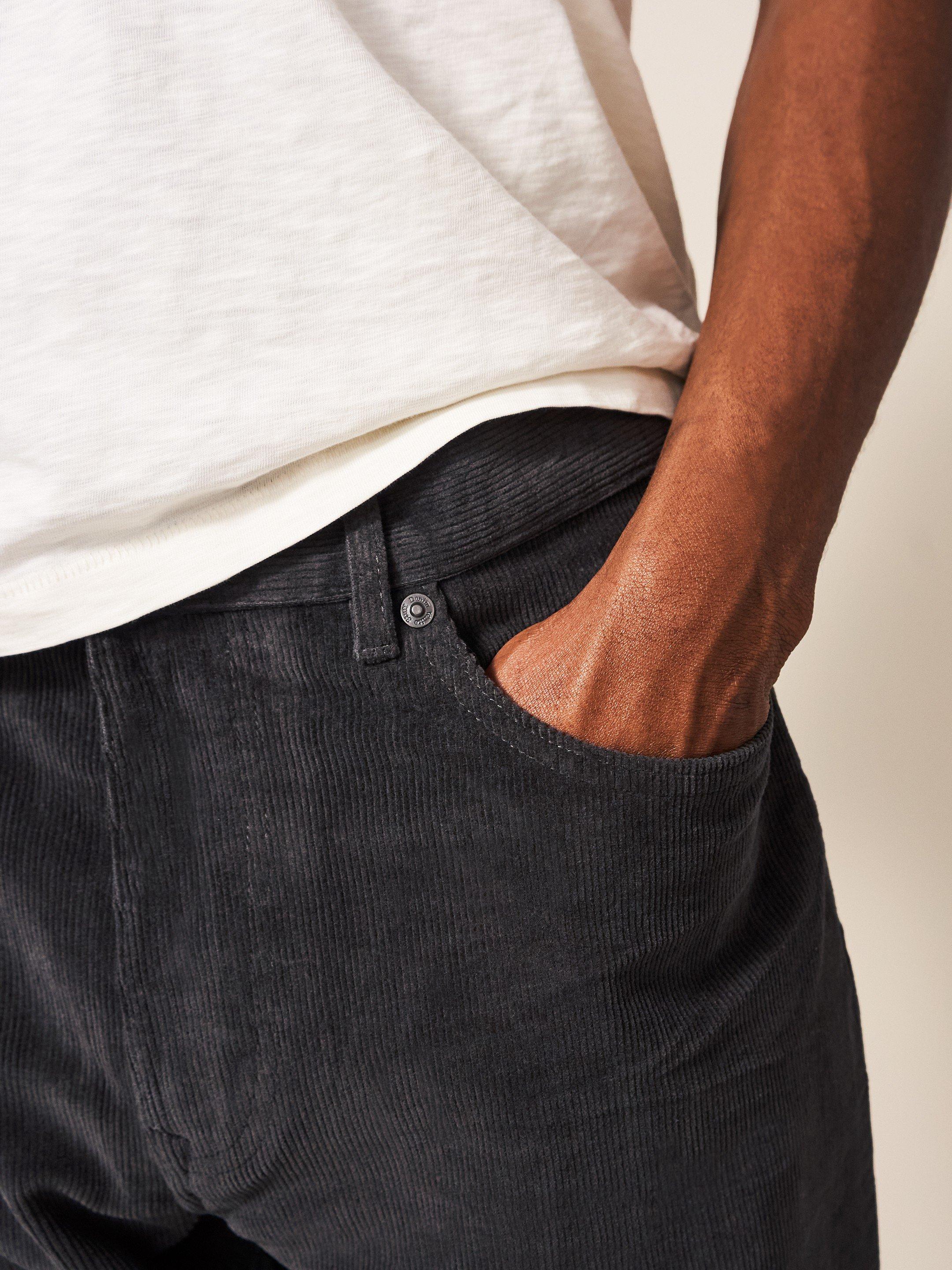 Crosby Cord Trouser in WASHED BLK - MODEL DETAIL