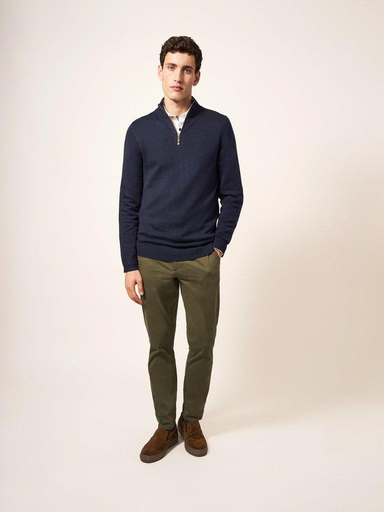 Newport Merino Funnel in DARK NAVY - MODEL FRONT