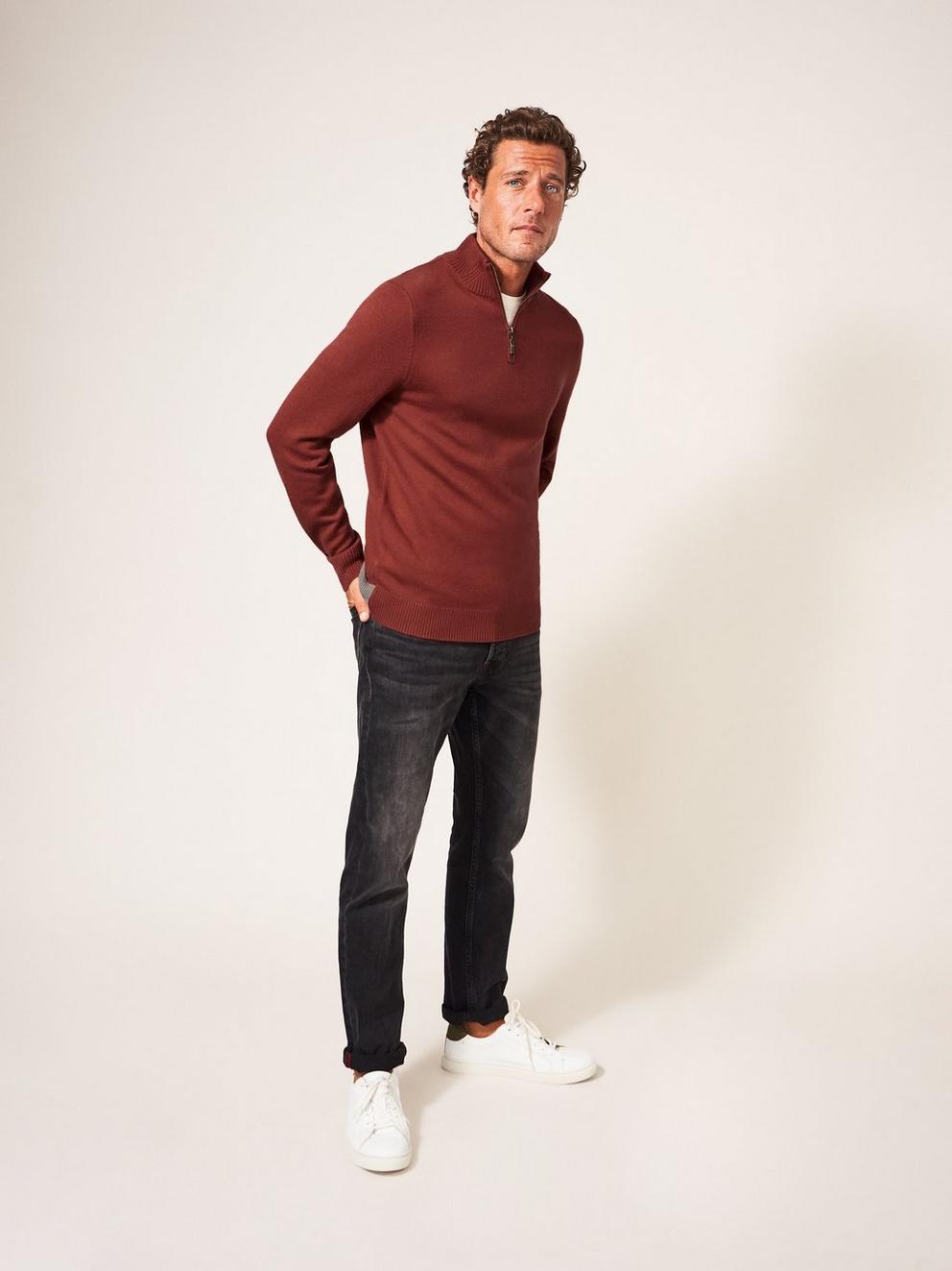 Newport Merino Funnel in DEEP RED - MODEL FRONT