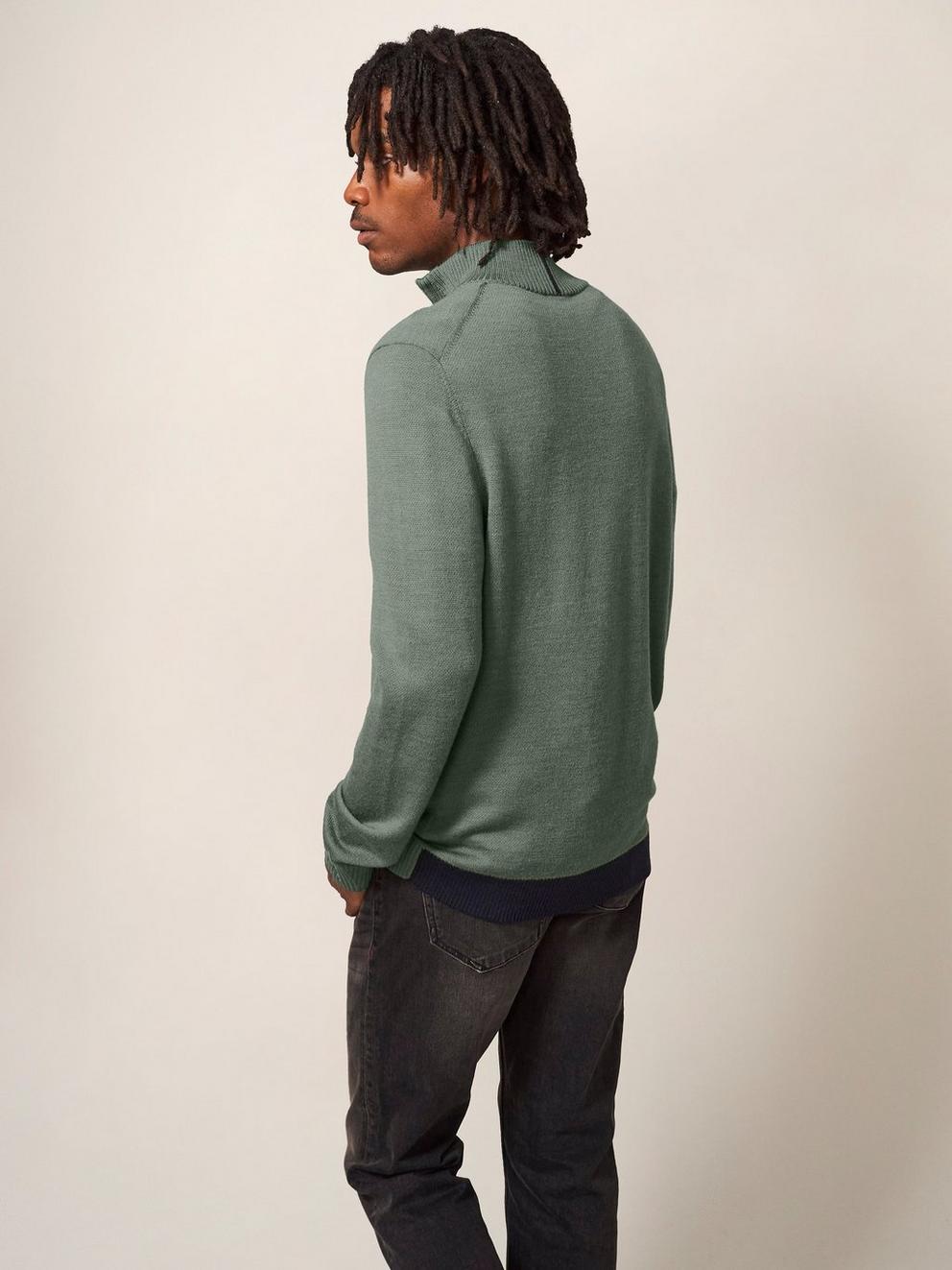 Newport Merino Funnel in DUS GREEN - MODEL BACK