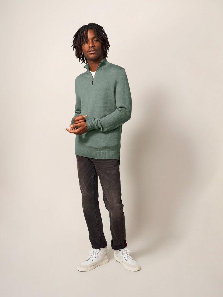 Newport Merino Funnel in DUS GREEN - MODEL FRONT