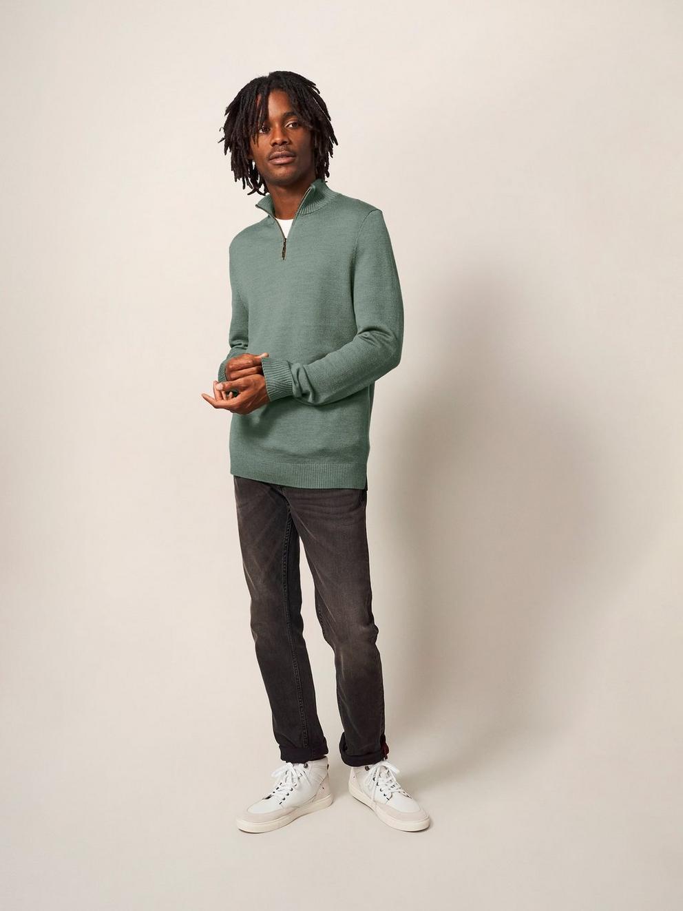 Newport Merino Funnel in DUS GREEN - MODEL FRONT