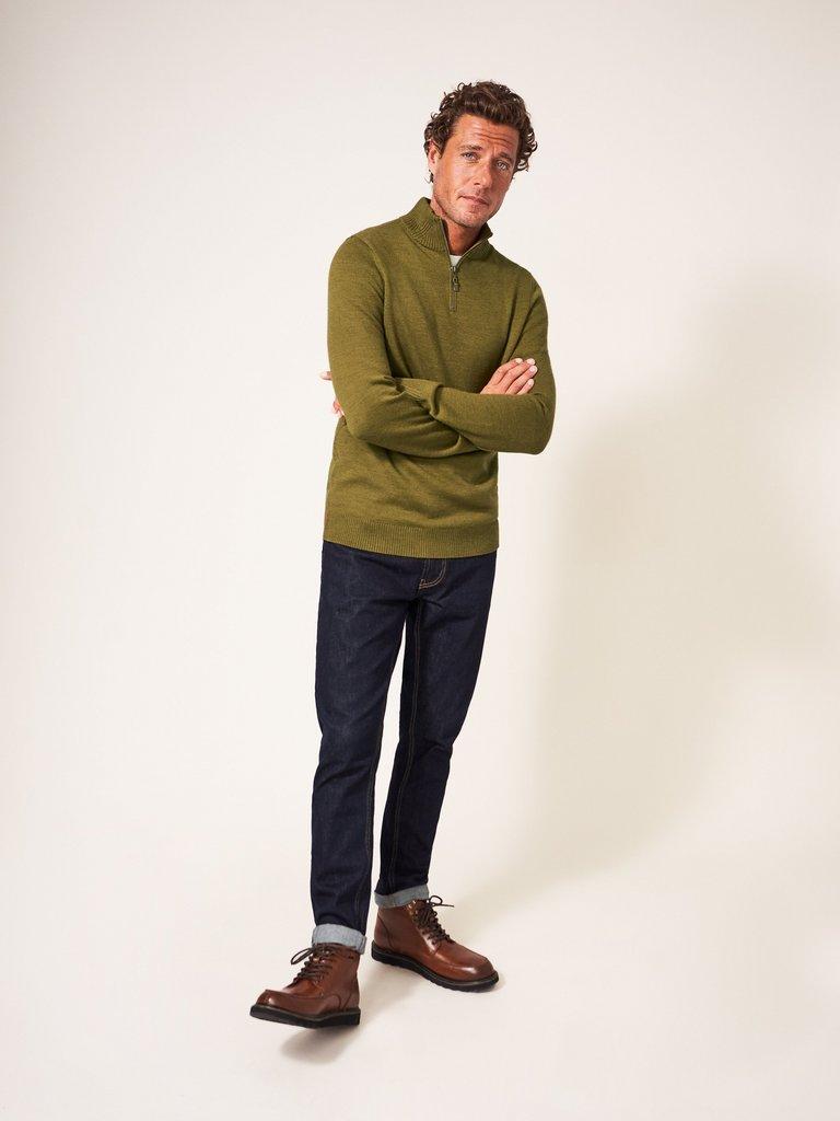 Newport Merino Funnel in MID GREEN - MODEL FRONT