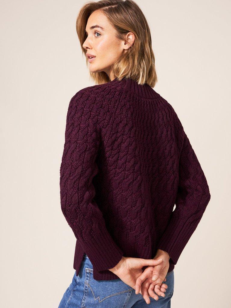 Oak Cable Jumper in DK PLUM - MODEL BACK