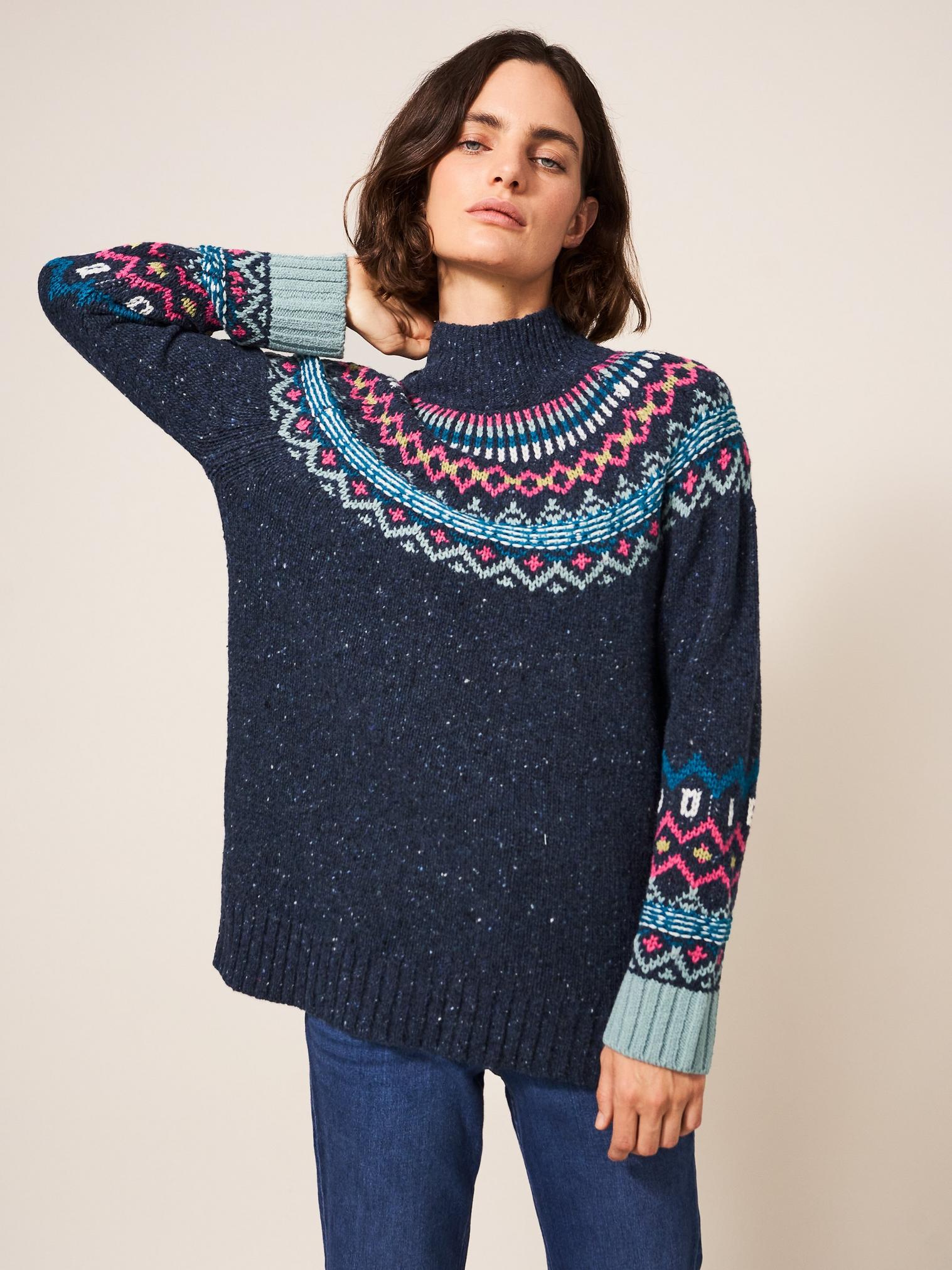 Isla Fairisle Jumper in NAVY MULTI - LIFESTYLE