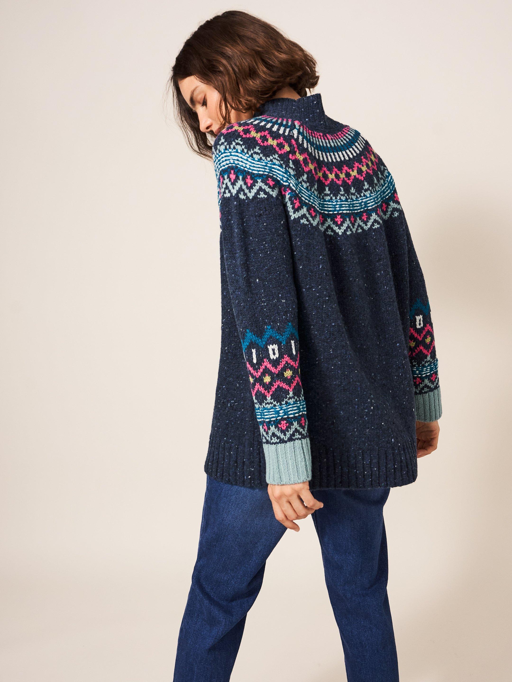 Isla Fairisle Jumper in NAVY MULTI - MODEL BACK