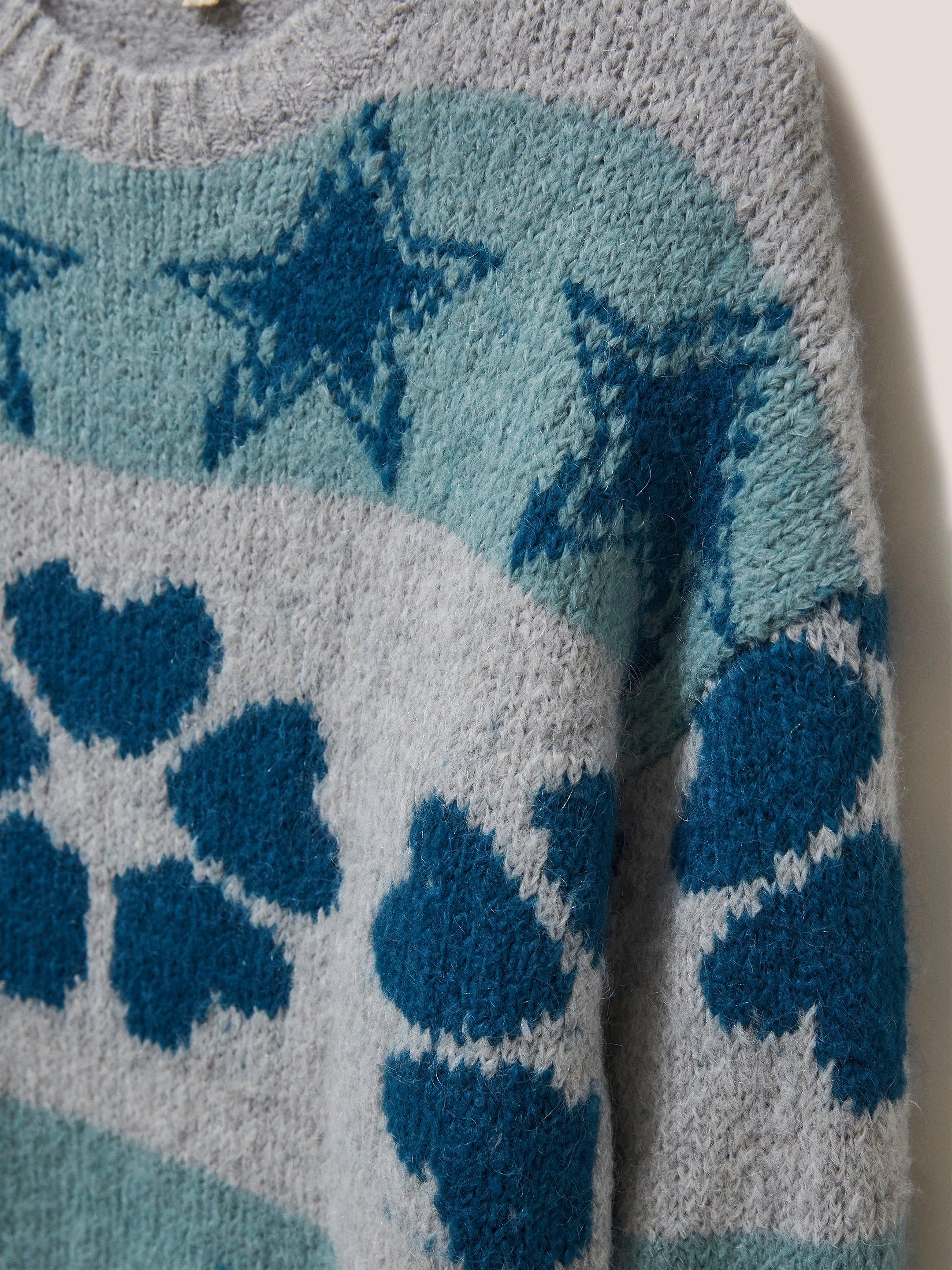 Star And Flower Jumper in TEAL MLT - FLAT DETAIL
