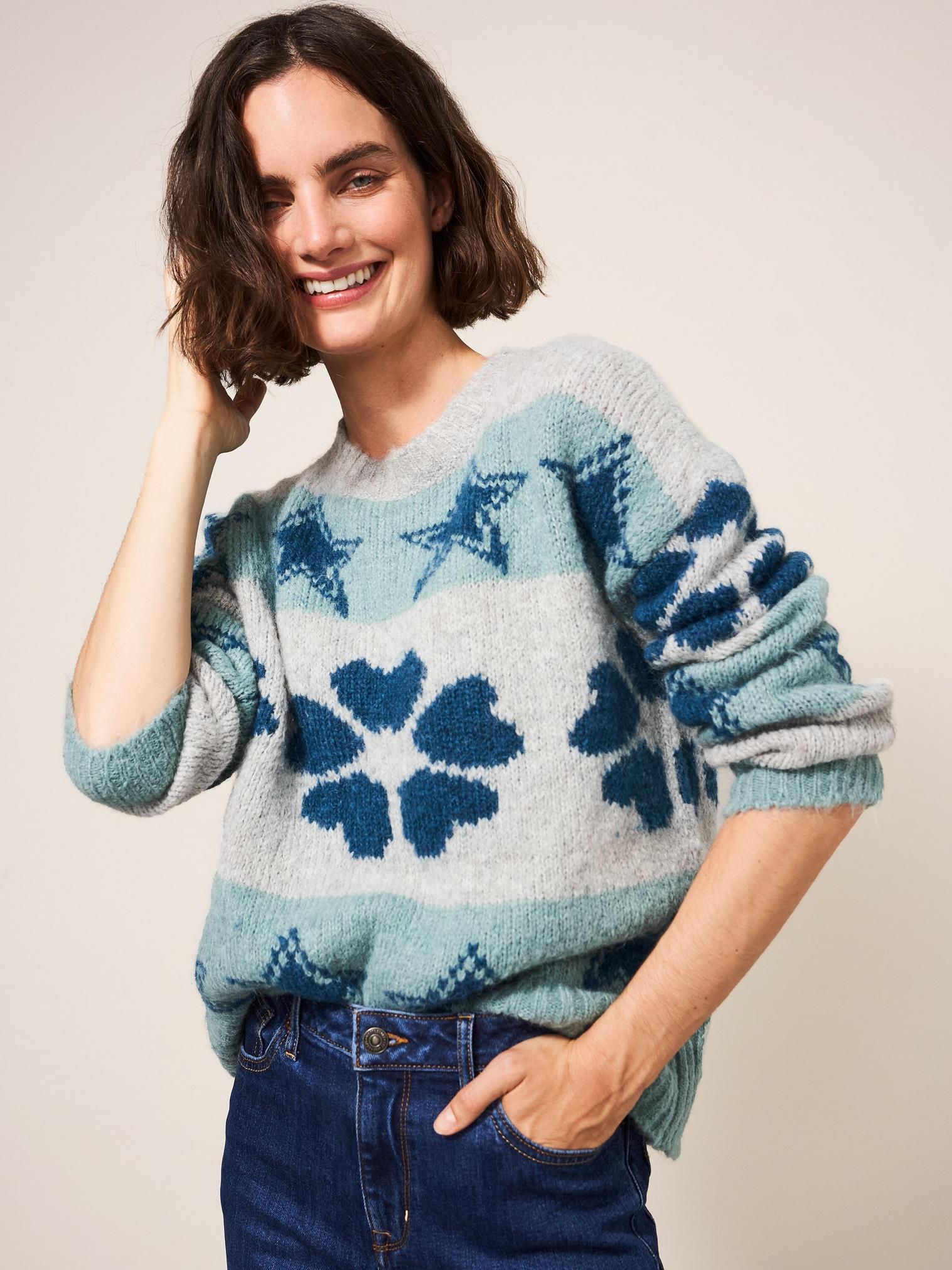 Star And Flower Jumper in TEAL MULTI | White Stuff