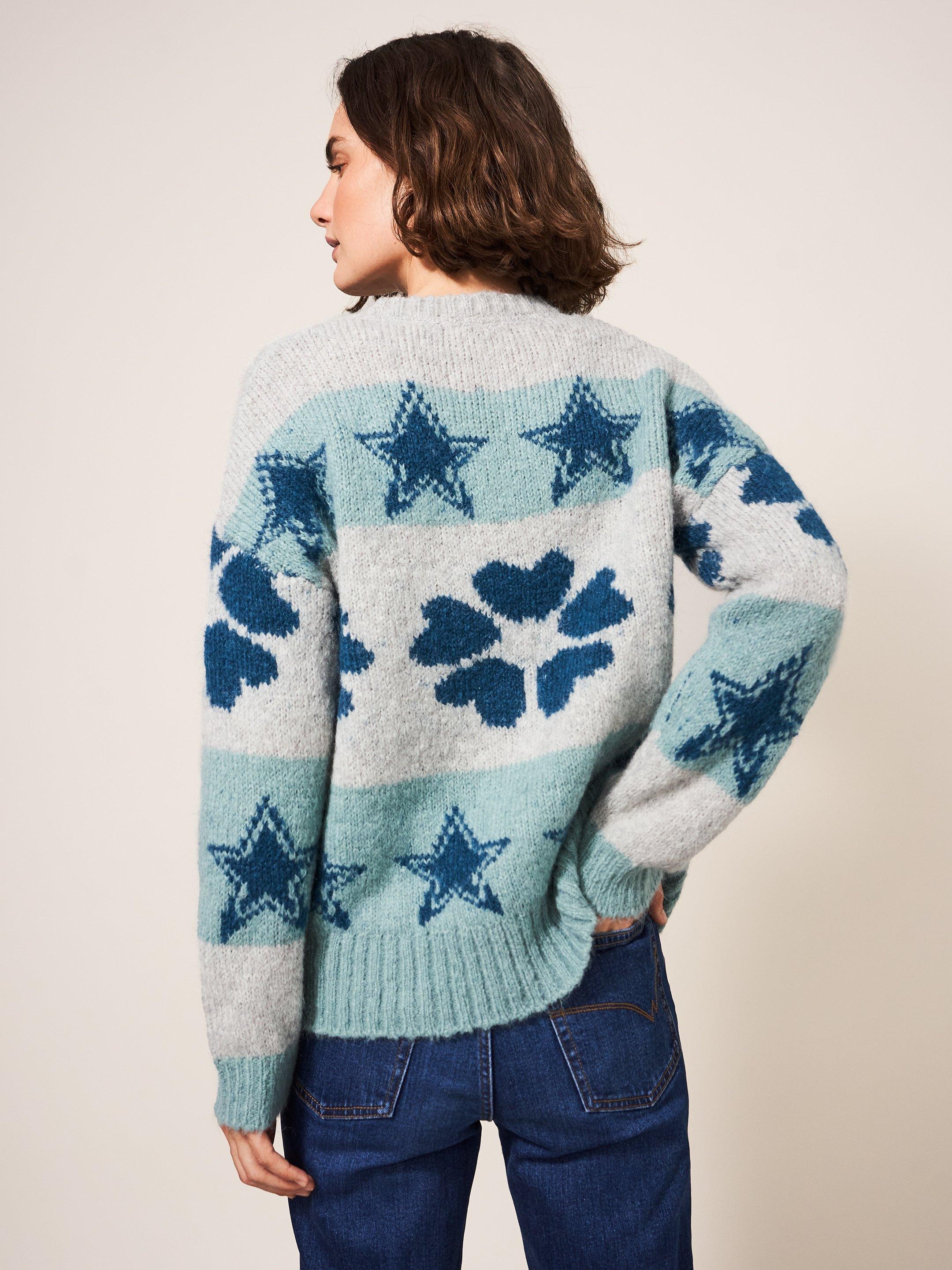 Star And Flower Jumper in TEAL MLT - MODEL BACK