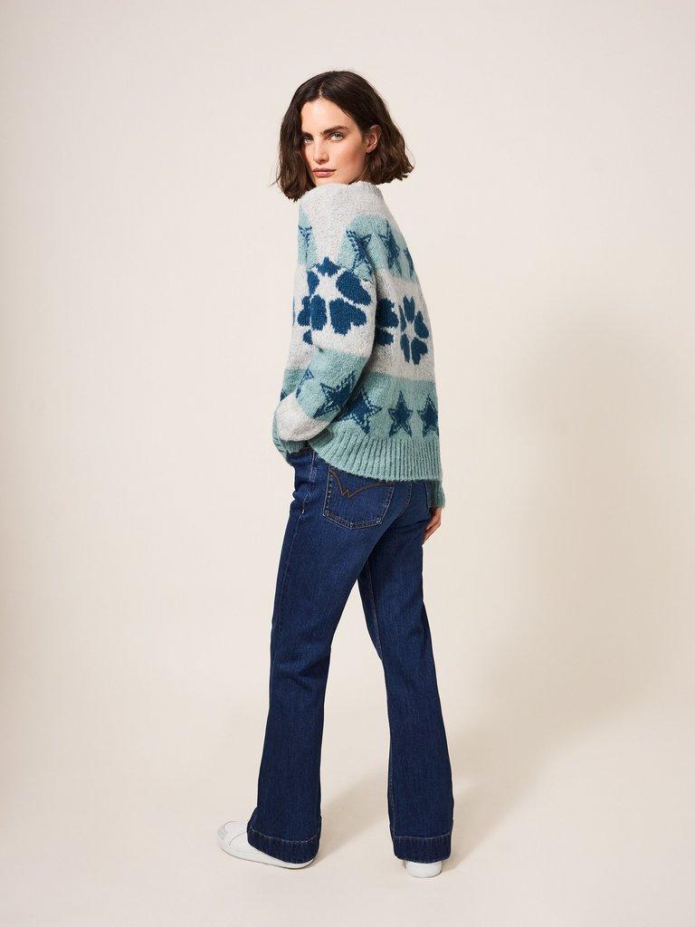 Star And Flower Jumper in TEAL MLT - MODEL FRONT