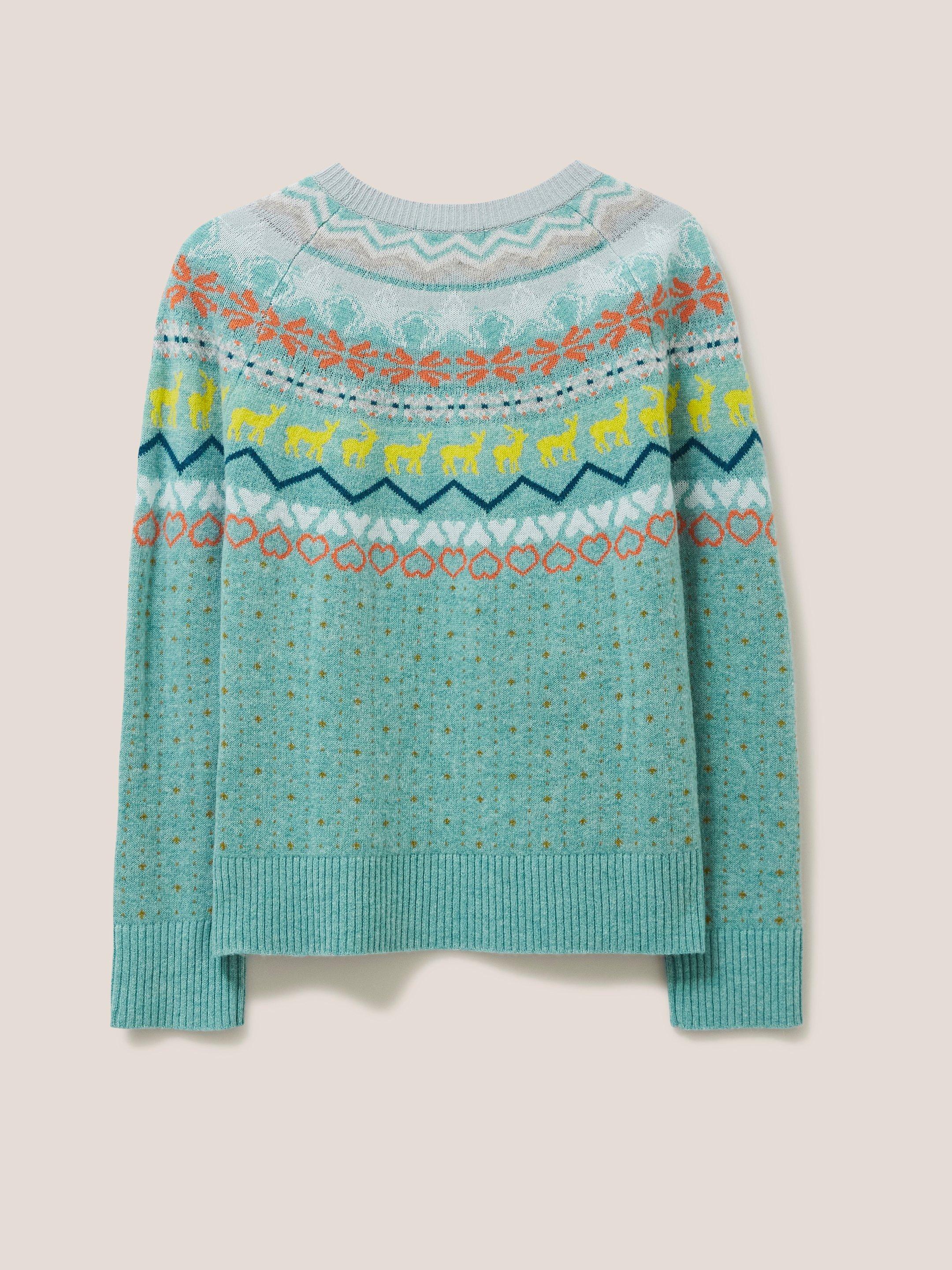 Winters Walk Jumper in TEAL MLT - FLAT BACK