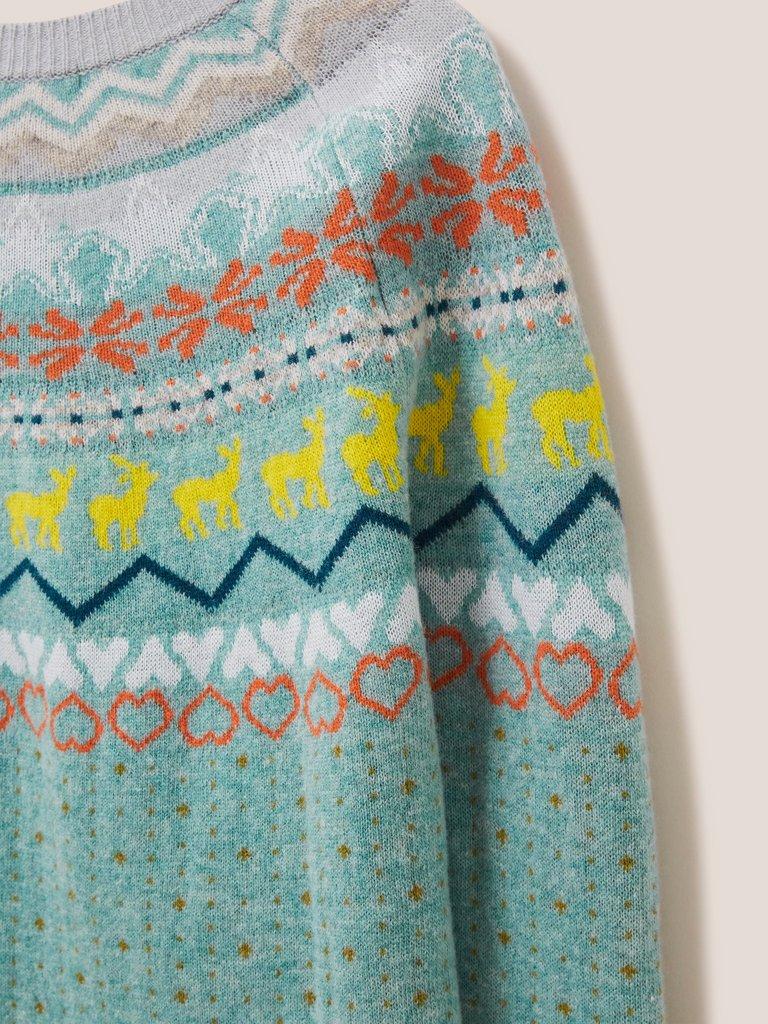 Winters Walk Jumper in TEAL MLT - FLAT DETAIL