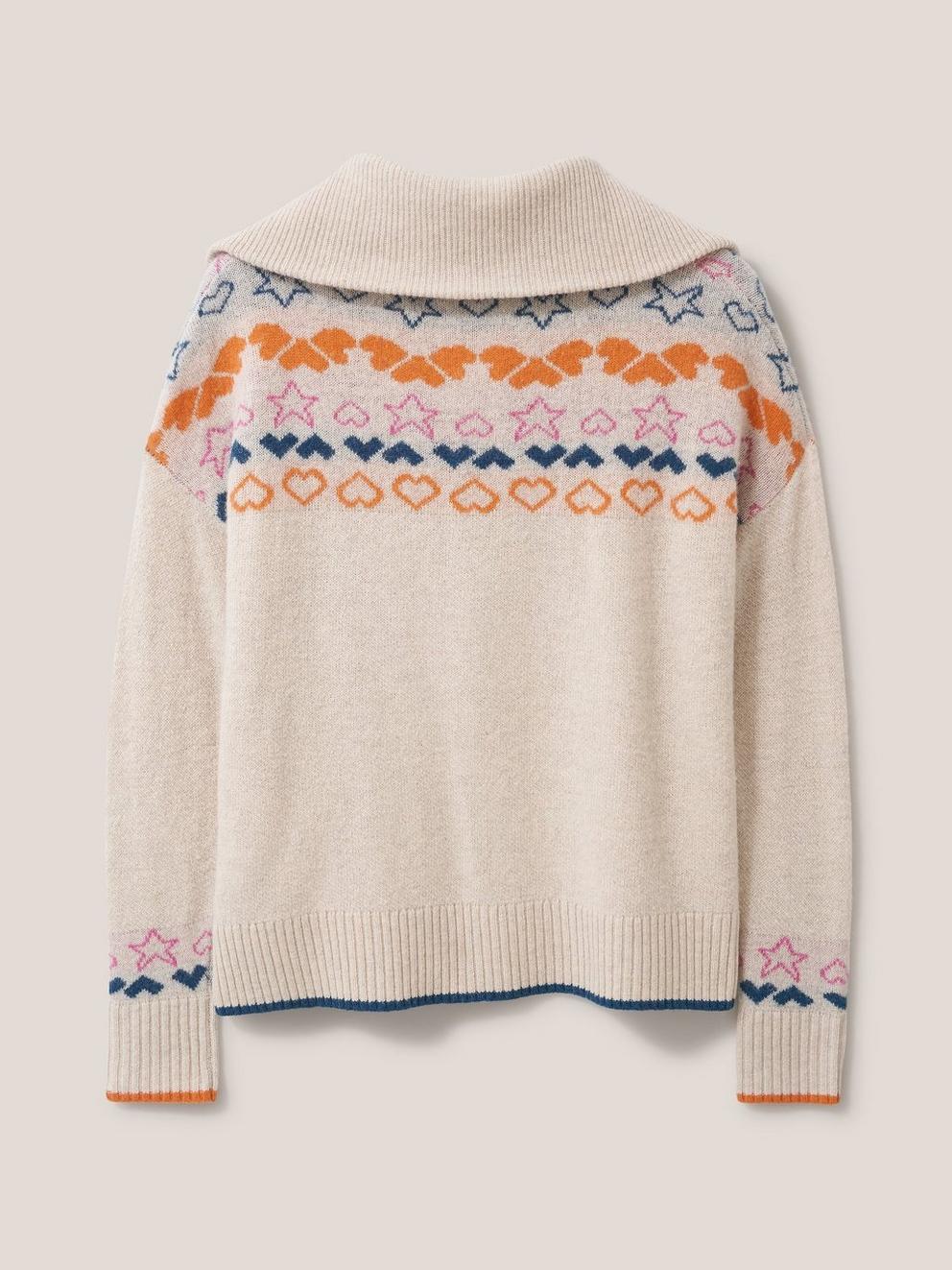 Nordic Heart Half Zip in NAT MLT - FLAT BACK